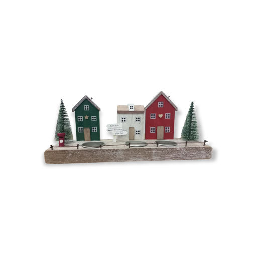 Picture of 3 CANDLE HOLDER - CHRISTMAS WOODEN HOUSES